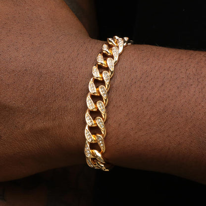 "10mm Moissanite Tear Drop Miami Cuban Link Bracelet in Gold – Iced Out VVS Diamond-Look Hip Hop Jewelry for Men & Women"