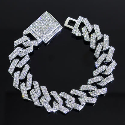 14mm Moissanite Iced Out Cuban Link Bracelet – VVS Diamond-Look Hip Hop Jewelry for Men & Women