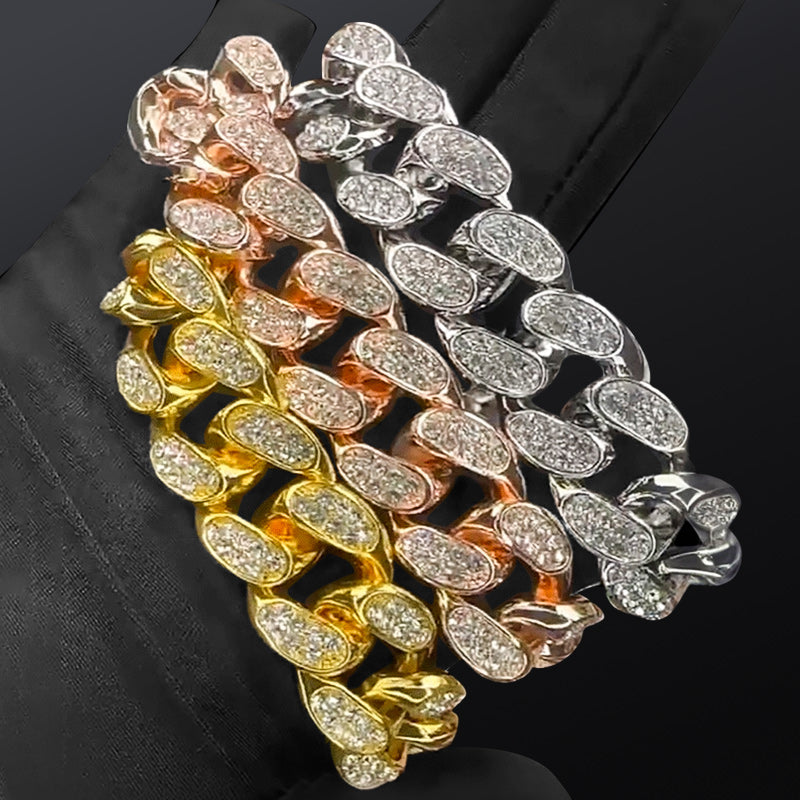 14mm Moissanite Iced Out Miami Cuban Link Bracelet – VVS Diamond-Look Hip Hop Jewelry for Men & Women"