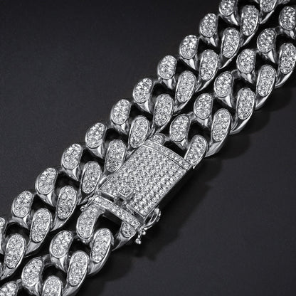 14mm Moissanite Iced Out Miami Cuban Link Bracelet – VVS Diamond-Look Hip Hop Jewelry for Men & Women"
