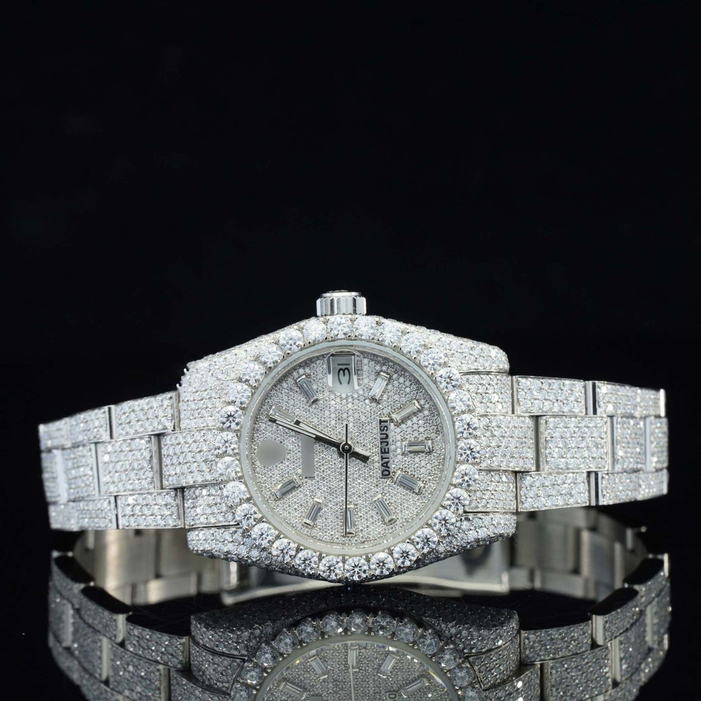 Classic Business Style Analog Moissanite Watch for Her – Fully Iced Out Luxury VVS Diamond Bustdown Bling Timepiece
