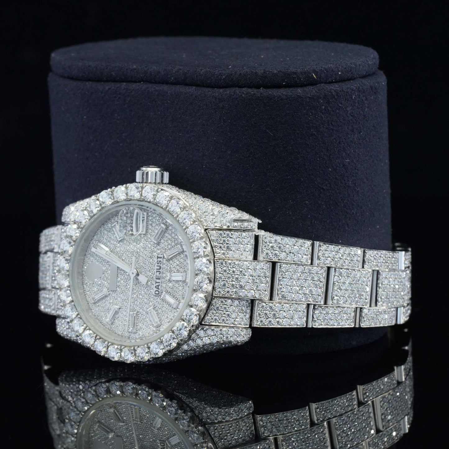 Classic Business Style Analog Moissanite Watch for Her – Fully Iced Out Luxury VVS Diamond Bustdown Bling Timepiece
