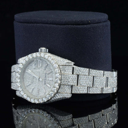 Classic Business Style Analog Moissanite Watch for Her – Fully Iced Out Luxury VVS Diamond Bustdown Bling Timepiece