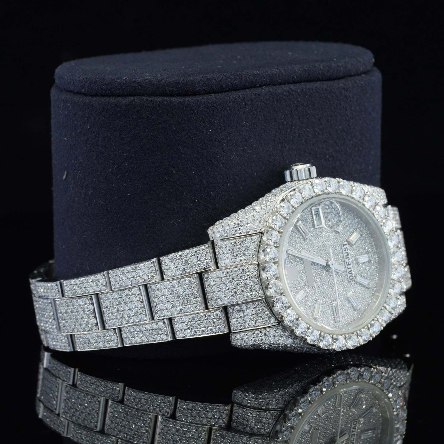 Classic Business Style Analog Moissanite Watch for Her – Fully Iced Out Luxury VVS Diamond Bustdown Bling Timepiece