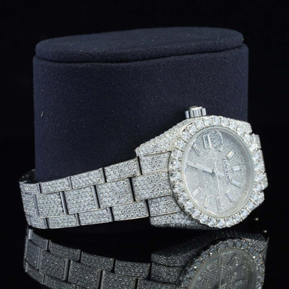 Classic Business Style Analog Moissanite Watch for Her – Fully Iced Out Luxury VVS Diamond Bustdown Bling Timepiece