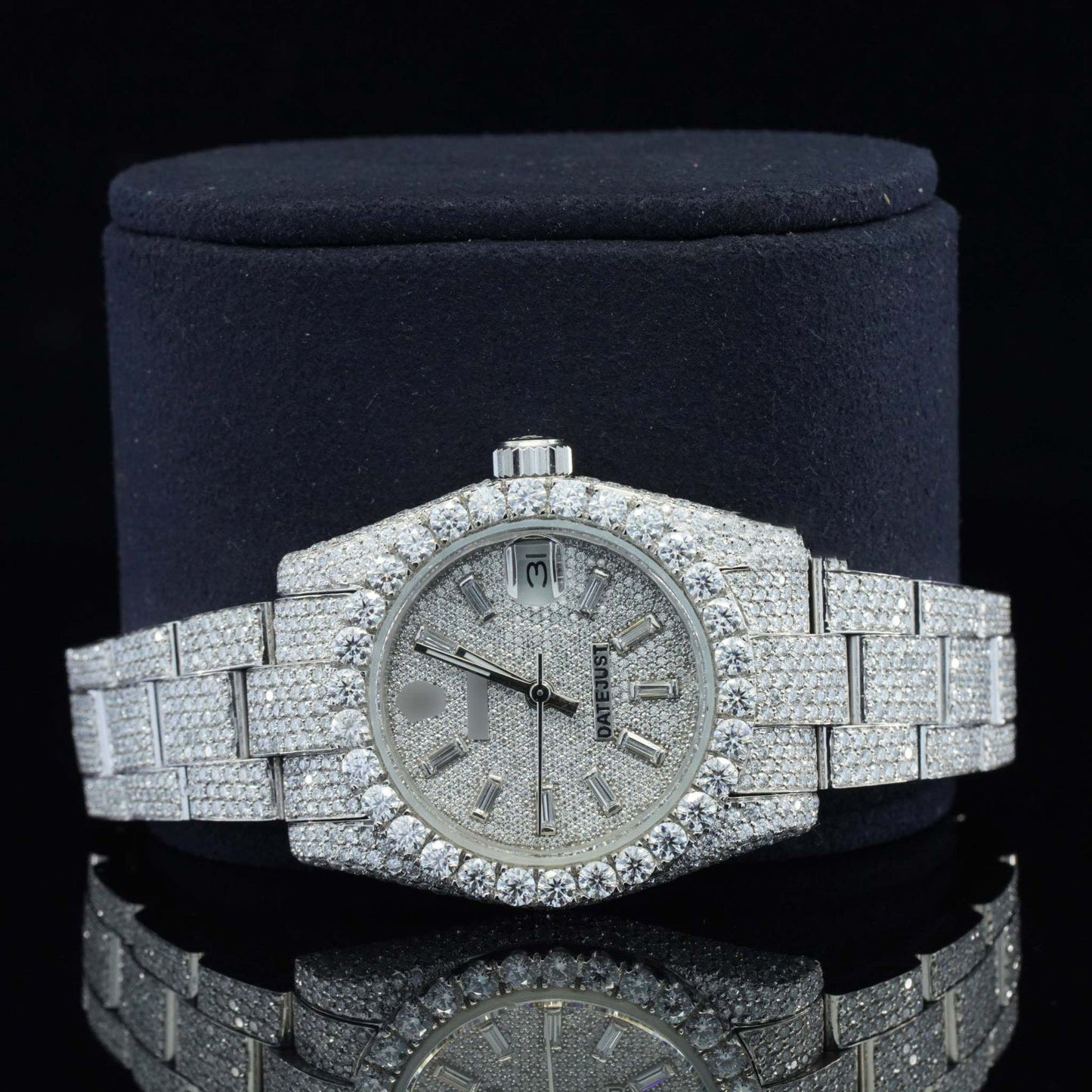 Classic Business Style Analog Moissanite Watch for Her – Fully Iced Out Luxury VVS Diamond Bustdown Bling Timepiece
