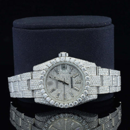 Classic Business Style Analog Moissanite Watch for Her – Fully Iced Out Luxury VVS Diamond Bustdown Bling Timepiece