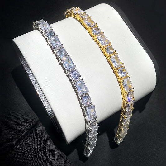 "5mm Moissanite Baguette & Round Stone Tennis Bracelet – Iced Out VVS Diamond-Look Unisex Luxury Jewelry"          Ask ChatGPT