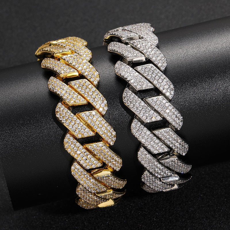 10MM "Moissanite Handset Cuban Link Bracelet in White Gold – Iced Out VVS Diamond-Look with Secure Box Clasp"