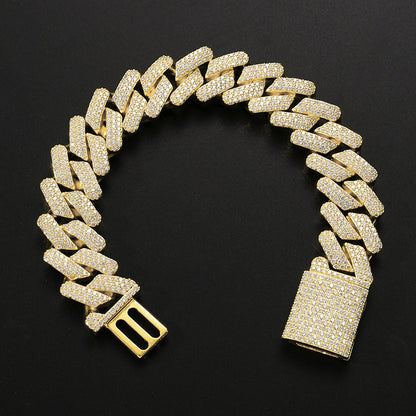 10MM "Moissanite Handset Cuban Link Bracelet in White Gold – Iced Out VVS Diamond-Look with Secure Box Clasp"