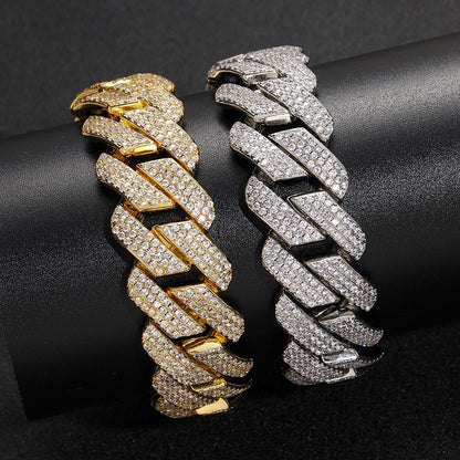 10MM "Moissanite Handset Cuban Link Bracelet in White Gold – Iced Out VVS Diamond-Look with Secure Box Clasp"