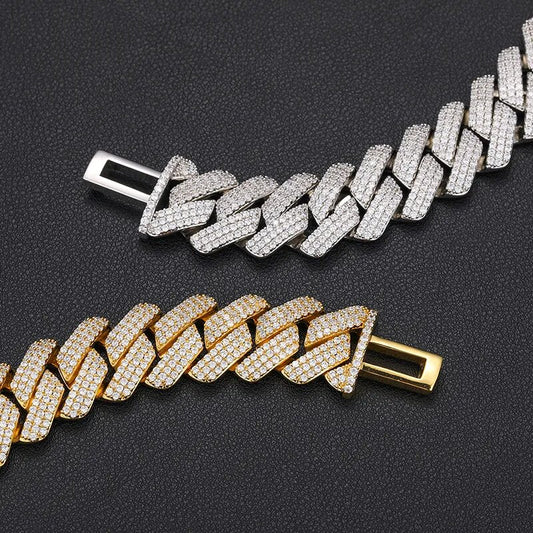 10MM "Moissanite Handset Cuban Link Bracelet in White Gold – Iced Out VVS Diamond-Look with Secure Box Clasp"