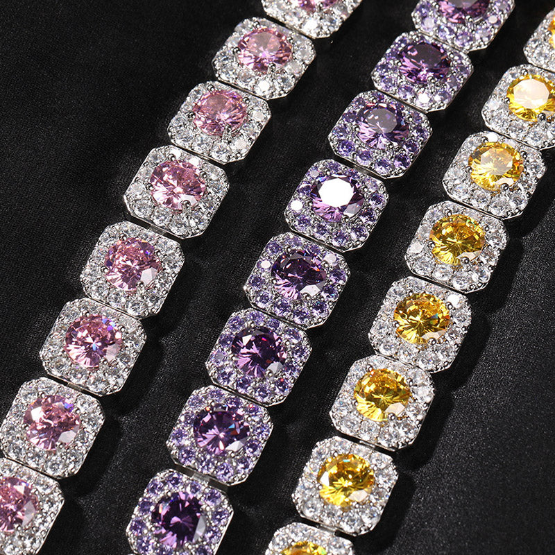 "10mm Moissanite Purple, Pink & Yellow Clustered Tennis Bracelet – Iced Out VVS Diamond-Look Unisex Luxury Jewelry"          Ask ChatGPT