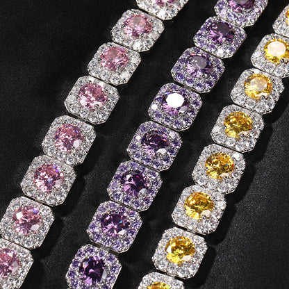 "10mm Moissanite Purple, Pink & Yellow Clustered Tennis Bracelet – Iced Out VVS Diamond-Look Unisex Luxury Jewelry"          Ask ChatGPT