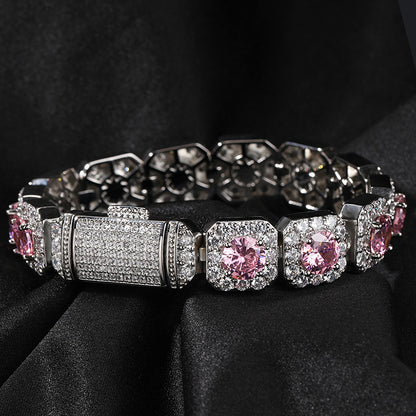 "10mm Moissanite Purple, Pink & Yellow Clustered Tennis Bracelet – Iced Out VVS Diamond-Look Unisex Luxury Jewelry"          Ask ChatGPT
