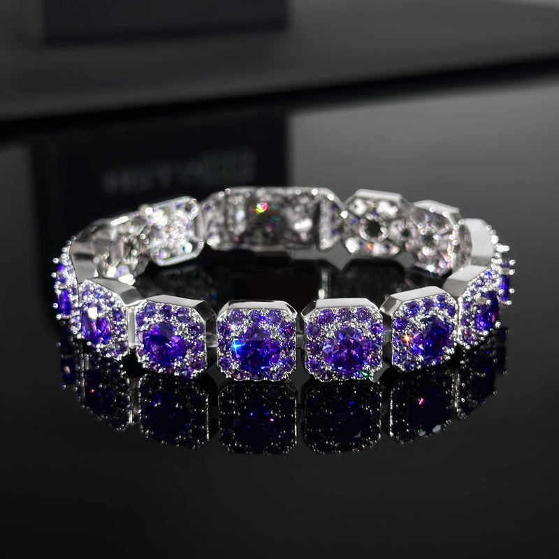 "10mm Moissanite Purple, Pink & Yellow Clustered Tennis Bracelet – Iced Out VVS Diamond-Look Unisex Luxury Jewelry"          Ask ChatGPT