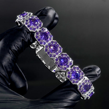 "10mm Moissanite Purple, Pink & Yellow Clustered Tennis Bracelet – Iced Out VVS Diamond-Look Unisex Luxury Jewelry"          Ask ChatGPT