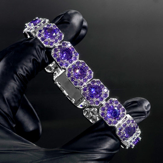 "10mm Moissanite Purple, Pink & Yellow Clustered Tennis Bracelet – Iced Out VVS Diamond-Look Unisex Luxury Jewelry"          Ask ChatGPT