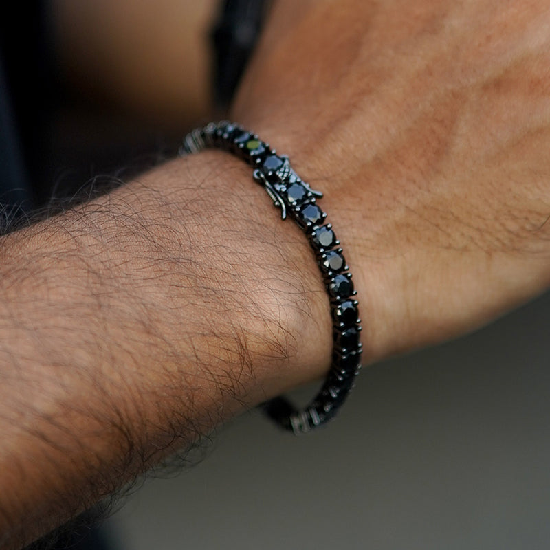 "5mm Moissanite Black Stones Tennis Bracelet in Black Gold – Iced Out VVS Diamond-Look Unisex Luxury Jewelry"