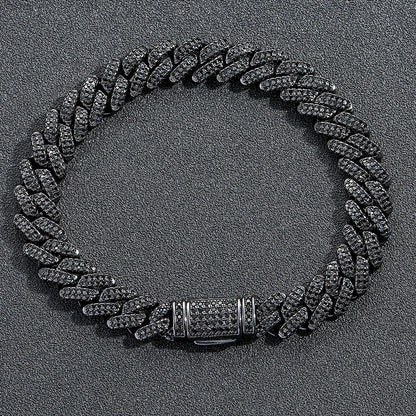 10mm Moissanite Iced Out Miami Cuban Link Bracelet in Black Gold – VVS Diamond-Look Hip Hop Jewelry for Men & Women