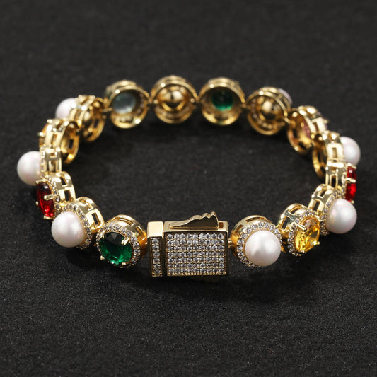 "10mm Moissanite Iced Out Colorful Gemstone & Pearl Tennis Bracelet – VVS Diamond-Look Luxury Jewelry for Men & Women"          Ask ChatGPT