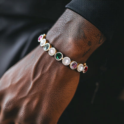 "10mm Moissanite Iced Out Colorful Gemstone & Pearl Tennis Bracelet – VVS Diamond-Look Luxury Jewelry for Men & Women"          Ask ChatGPT