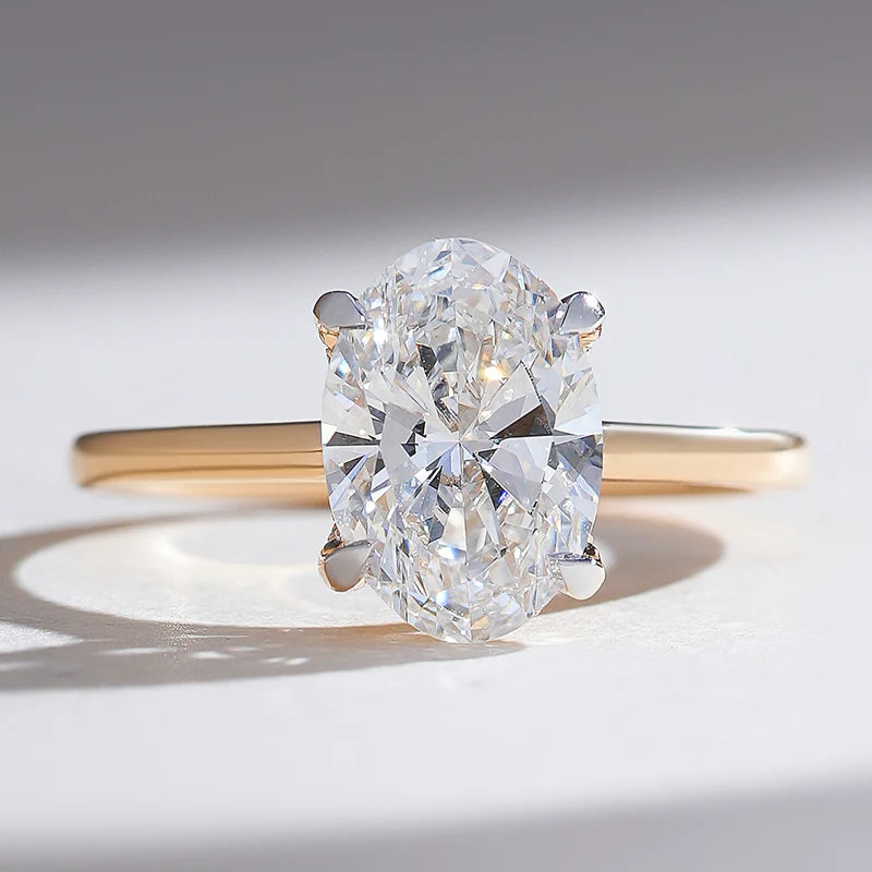 Elongated Oval Cut Moissanite Engagement Ring – Elegant Solitaire Promise Ring in 925 Sterling Silver