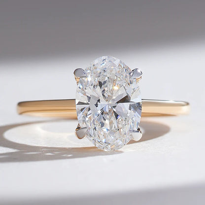 Elongated Oval Cut Moissanite Engagement Ring – Elegant Solitaire Promise Ring in 925 Sterling Silver
