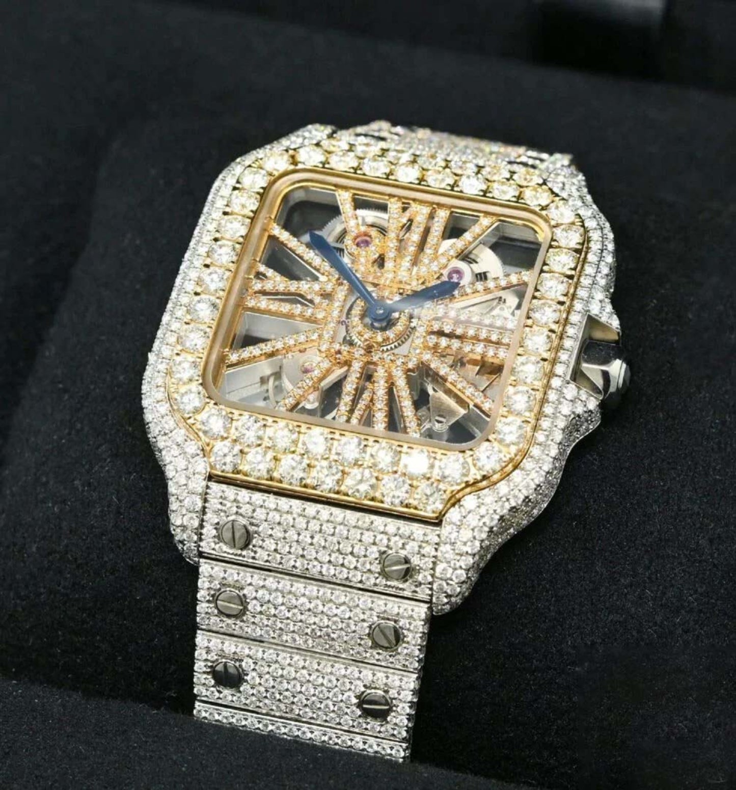 Elegant Automatic Movement Hip Hop Style Moissanite Diamond Skeleton Watch