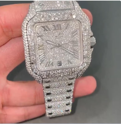 MW Moissanite Stylish iced out  Hip Hop Movement Studded  Bust Down Square Roman Dial Premium Fully   Iced Out  MW_C1061