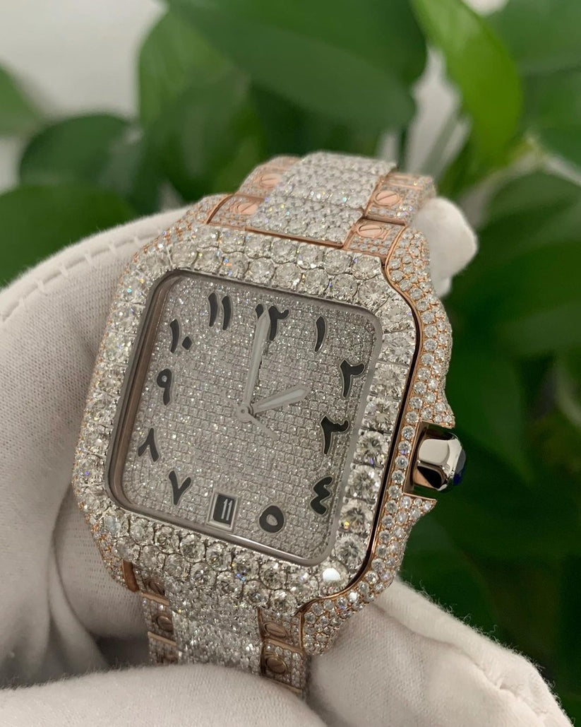 MW Premium Square Arabic Dial Moissanite   Watch Automatic Movement   Studded Watch Hip Hop Bust Down VVS  Iced Out  MW_C1026