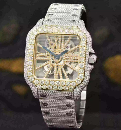 Elegant Automatic Movement Hip Hop Style Moissanite Diamond Skeleton Watch