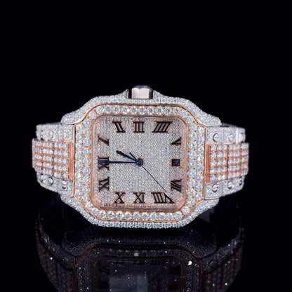 MW Moissanite Stylish iced out  Hip Hop Movement Studded  Bust Down Square Roman Dial Premium Fully   Iced Out  MW_C1062