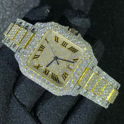 MW Fully Moissanite Square Roman Dial  Watch Hip Hop Premium Watch Automatic Movement   Studded  Bust Down VVS  Iced Out  MW_C1029