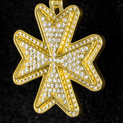 MW Beautiful VVS Moissanite 925 Sterling Maltese Cross  Pendant Iced Out MW_P1008