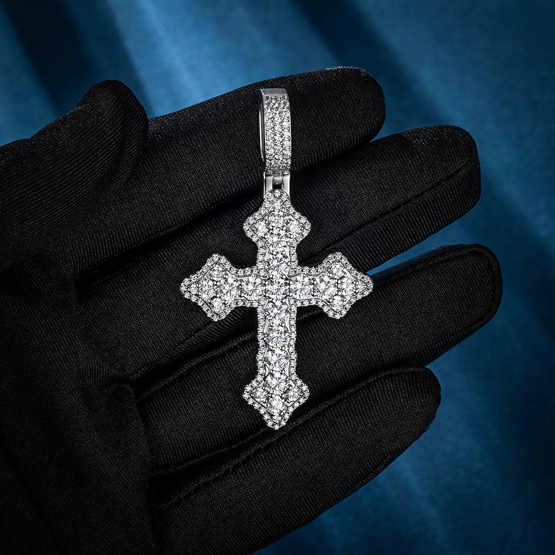 MW Lavish VVS Moissanite Gothic Cross Pendant 925 Sterling Silver Hip Hop MW_P1018