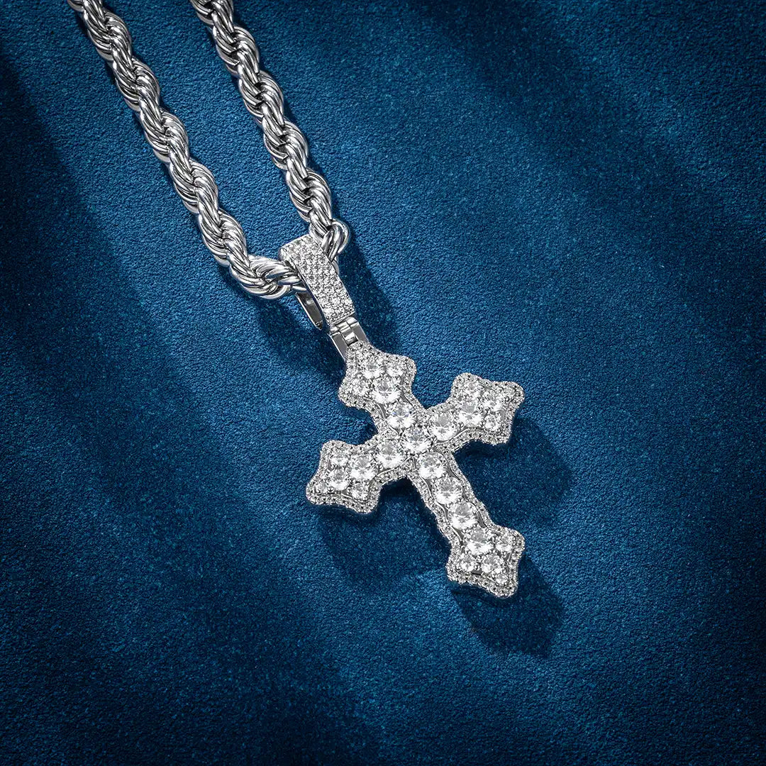 MW Lavish VVS Moissanite Gothic Cross Pendant 925 Sterling Silver Hip Hop MW_P1018