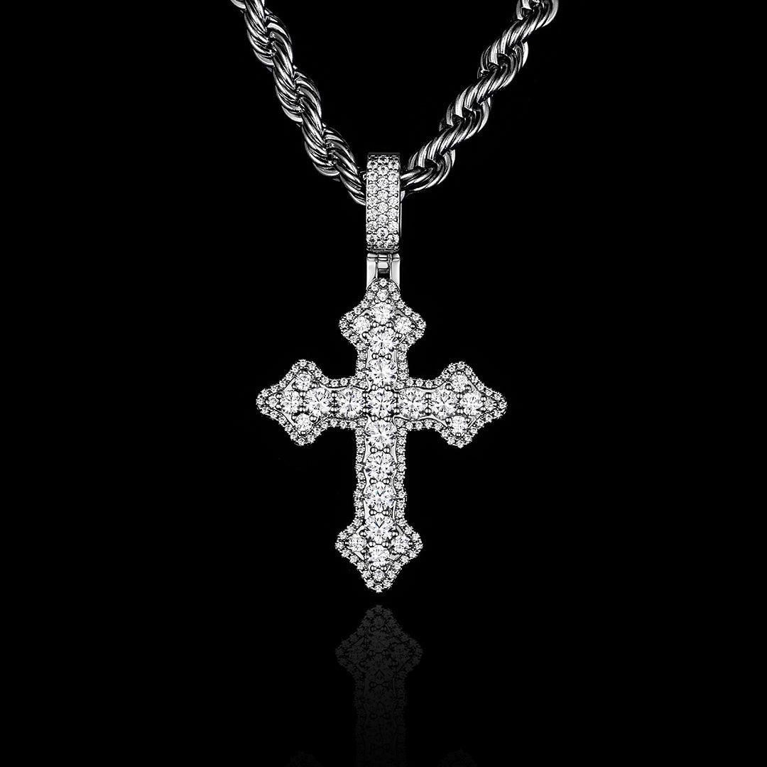 MW Lavish VVS Moissanite Gothic Cross Pendant 925 Sterling Silver Hip Hop MW_P1018