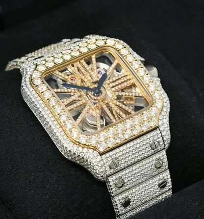 Elegant Automatic Movement Hip Hop Style Moissanite Diamond Skeleton Watch