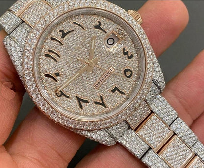 MW  Premium Roman Arabic Dial  Iced Out VVS Moissanite Stainless Steel  Diamond Hip Hop Bust Down Watch  Studded Watch Automatic Movement Watch Fully Iced out Watch MW_R1026