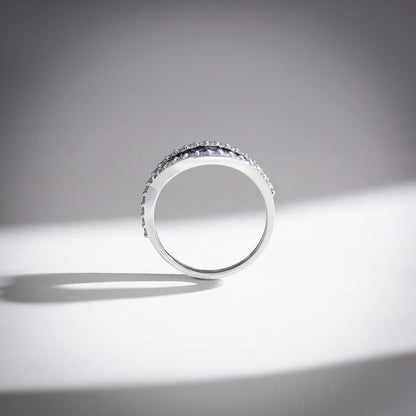 925 Sterling Silver Crossover Ring for Women – Simulated Black & White Moissanite Cubic Zirconia Engagement Band