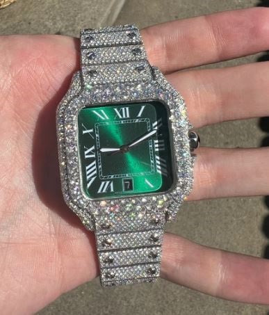 MW Moissanite Luxury Green Dial Bust Down D Moissanite d  Bust Down Square  Dial Premium Fully   Iced Out  MW_C1064