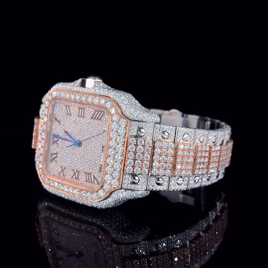 MW Moissanite Stylish iced out  Hip Hop Movement Studded  Bust Down Square Roman Dial Premium Fully   Iced Out  MW_C1062