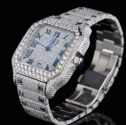 MW Premium Square Roman Dial Stainless Steel Moissanite Studded Watch   Hip Hop Bust Down VVS  Iced Out  Personalized Custom Watch MW_C1014