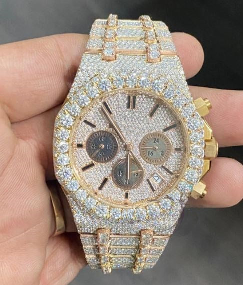 MW Premium Round Dial VVS Moissanite  Stainless Steel Watch Iced Out Hip Hop Watch MW_AP1038