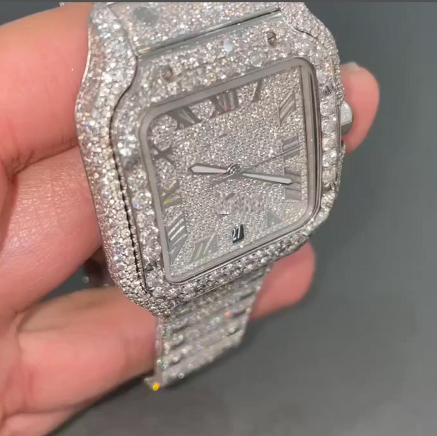 MW Moissanite Stylish iced out  Hip Hop Movement Studded  Bust Down Square Roman Dial Premium Fully   Iced Out  MW_C1061