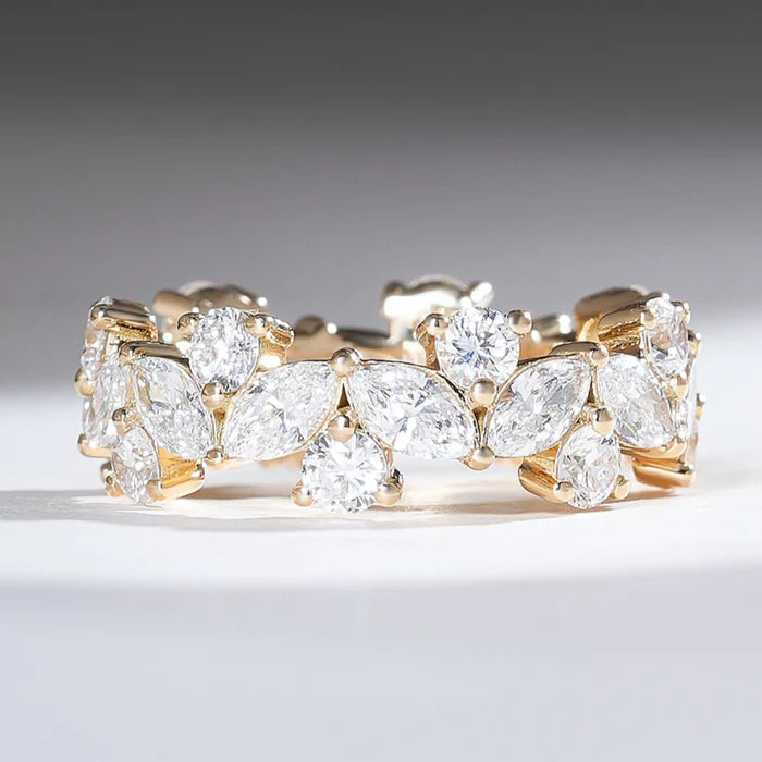 Marquise Moissanite Wedding Band – 925 Sterling Silver Art Deco Vintage Half Eternity Ring | Unique Stacking Promise or Anniversary Gift for Her