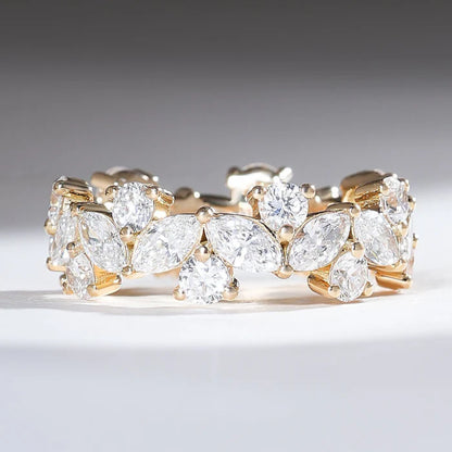 Marquise Moissanite Wedding Band – 925 Sterling Silver Art Deco Vintage Half Eternity Ring | Unique Stacking Promise or Anniversary Gift for Her
