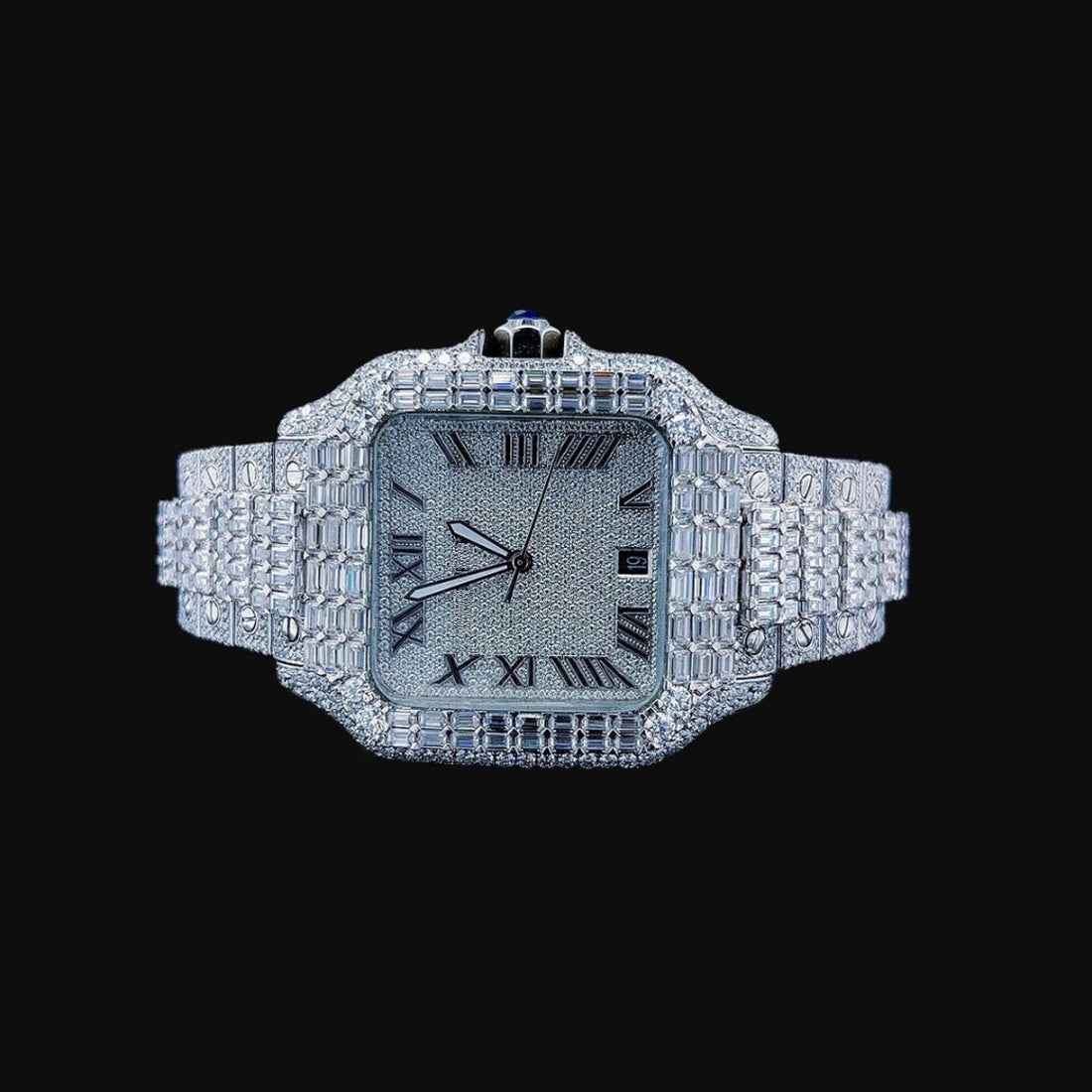 MW Luxury Moissanite  Watch Automatic Movement  Square Roman Dial Studded Watch Hip Hop Bust Down VVS  Iced Out  MW_C1024