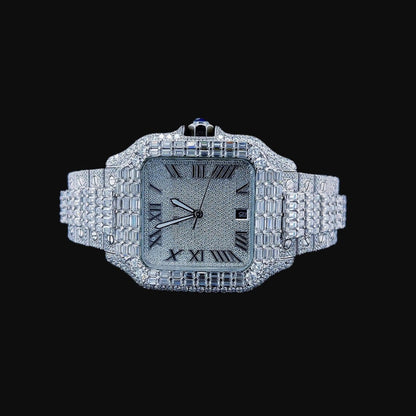 MW Luxury Moissanite  Watch Automatic Movement  Square Roman Dial Studded Watch Hip Hop Bust Down VVS  Iced Out  MW_C1024